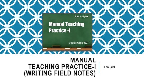 14 Days Field Note.pdf for b.eb 1.5 year programme of 6996 | PDF