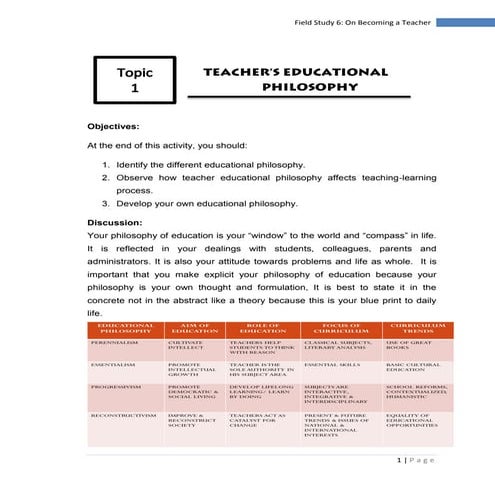 Field study 6 - On Becoming a Teacher