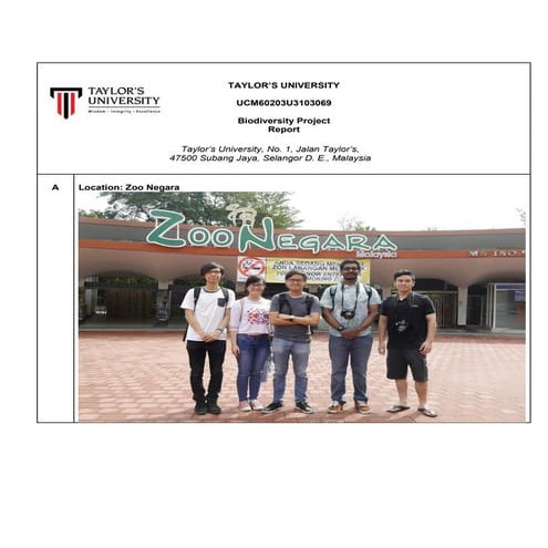 Biodiversity in Malaysia - Zoo Negara report with 6 animals