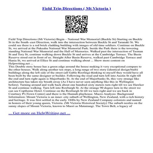 Field Trip Directions ( Mt Victoria )