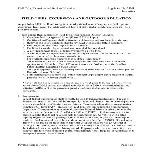 Field Trips Policy