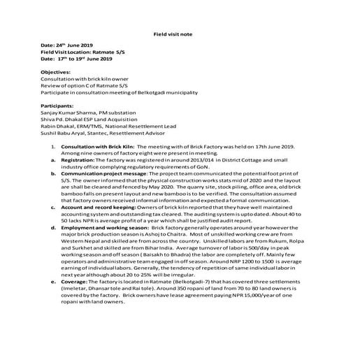 Field visit note to Nuwakot | DOC