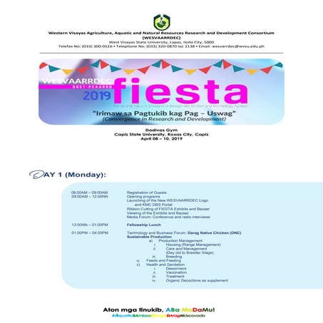 WESVAARDEC & DOST-PCAARRD Fiesta 2019 (Tentative) Program