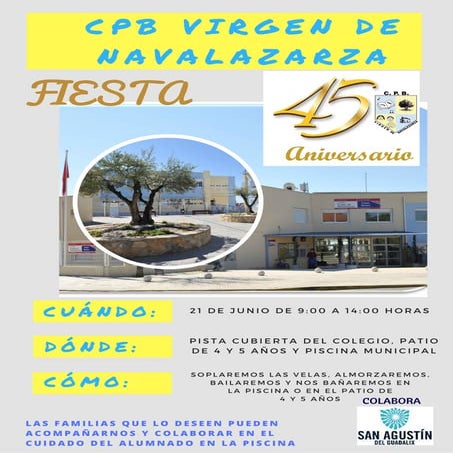 Fiesta 45 aniversario del colegio e informaciones fiesta del agua