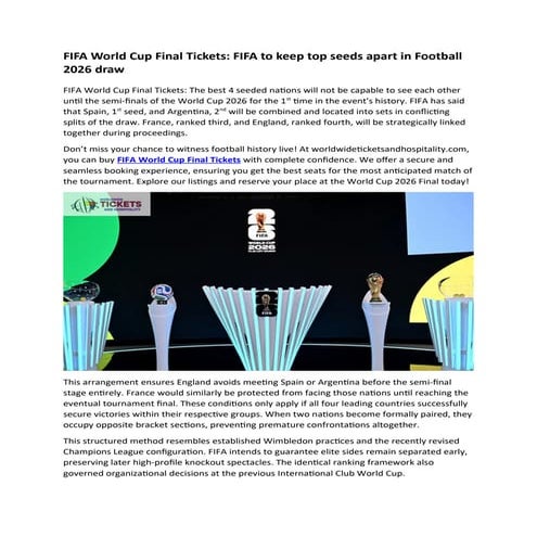 FIFA World Cup Final Tickets FIFA to keep top seeds apart in Football 2026 draw.docx