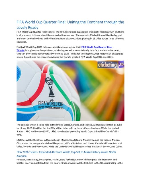 FIFA World Cup Quarter Final Uniting the Continent through the Lovely Ready.docx