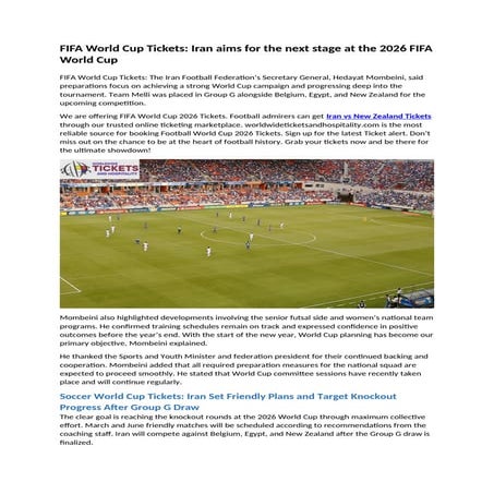 FIFA World Cup Tickets Iran aims for the next stage at the 2026 FIFA ...