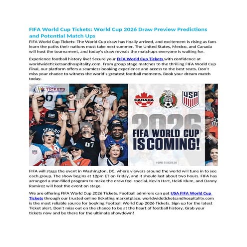 FIFA World Cup Tickets Preview Predictions and Potential Match Ups.docx