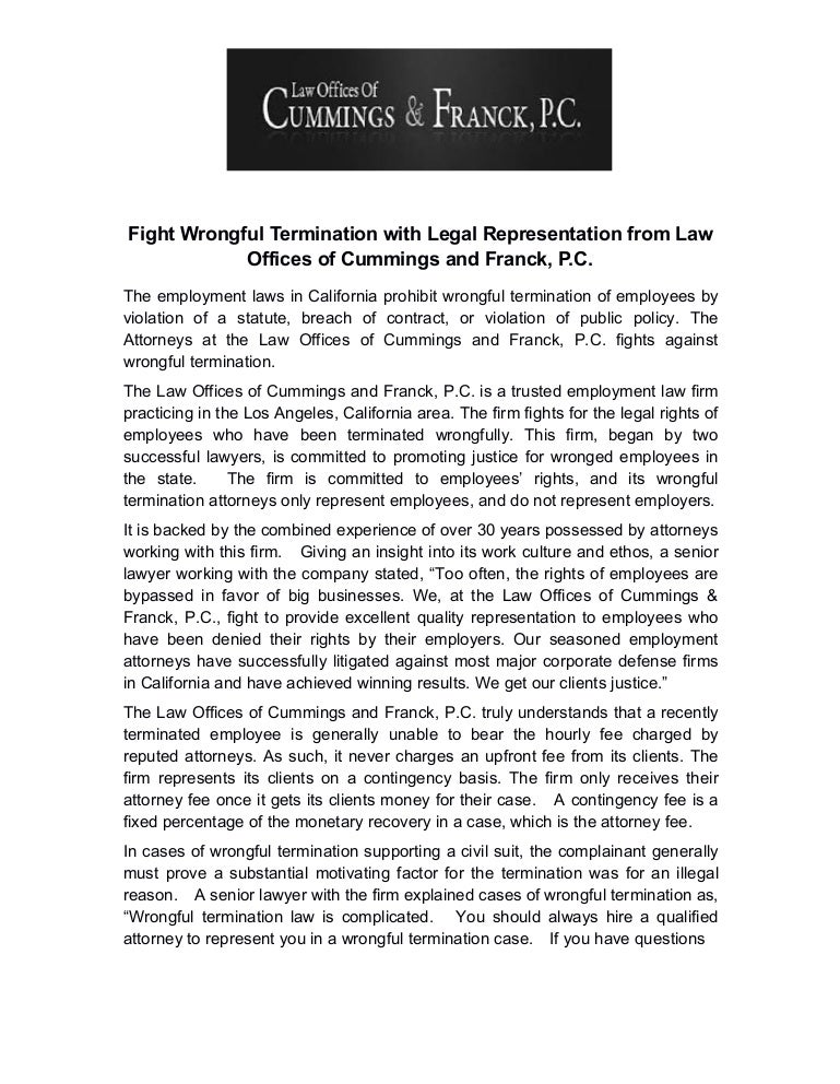 fight wrongful termination with legal representation from law offices