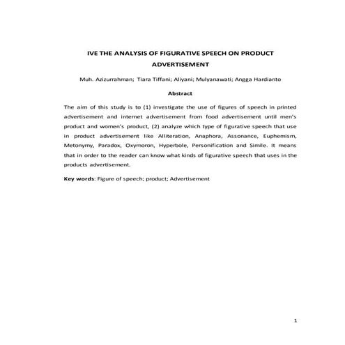 Figurative speech on product advertisement, By: Aziz, Tiara, Angga, Aliyani &...