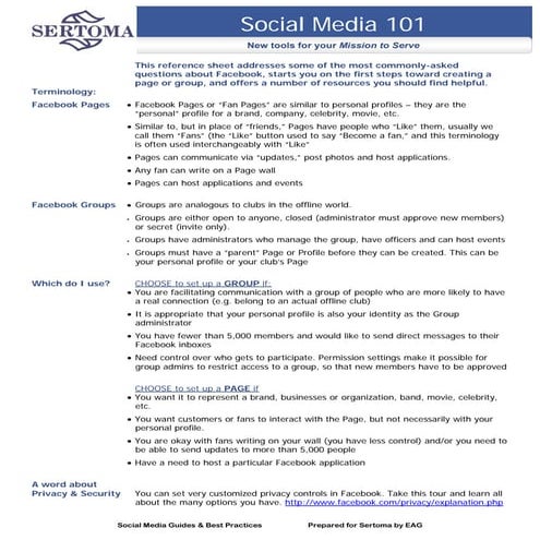 Social Media Handout - Sertoma National Convention 2010