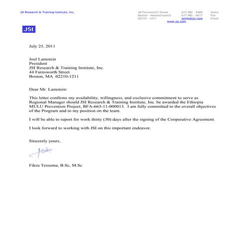 Fikru jsi r&t ltr of commitment