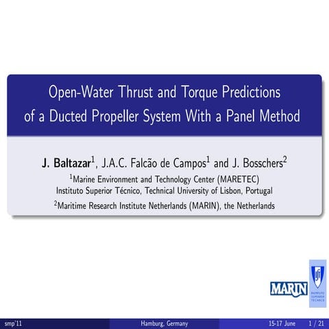 Open-Water Thrust and Torque Predictions of a Ducted Propeller System With a ...