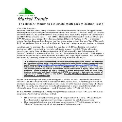 The HP/UX/Itanium to Linux/x86 Multi-core Migration Trend