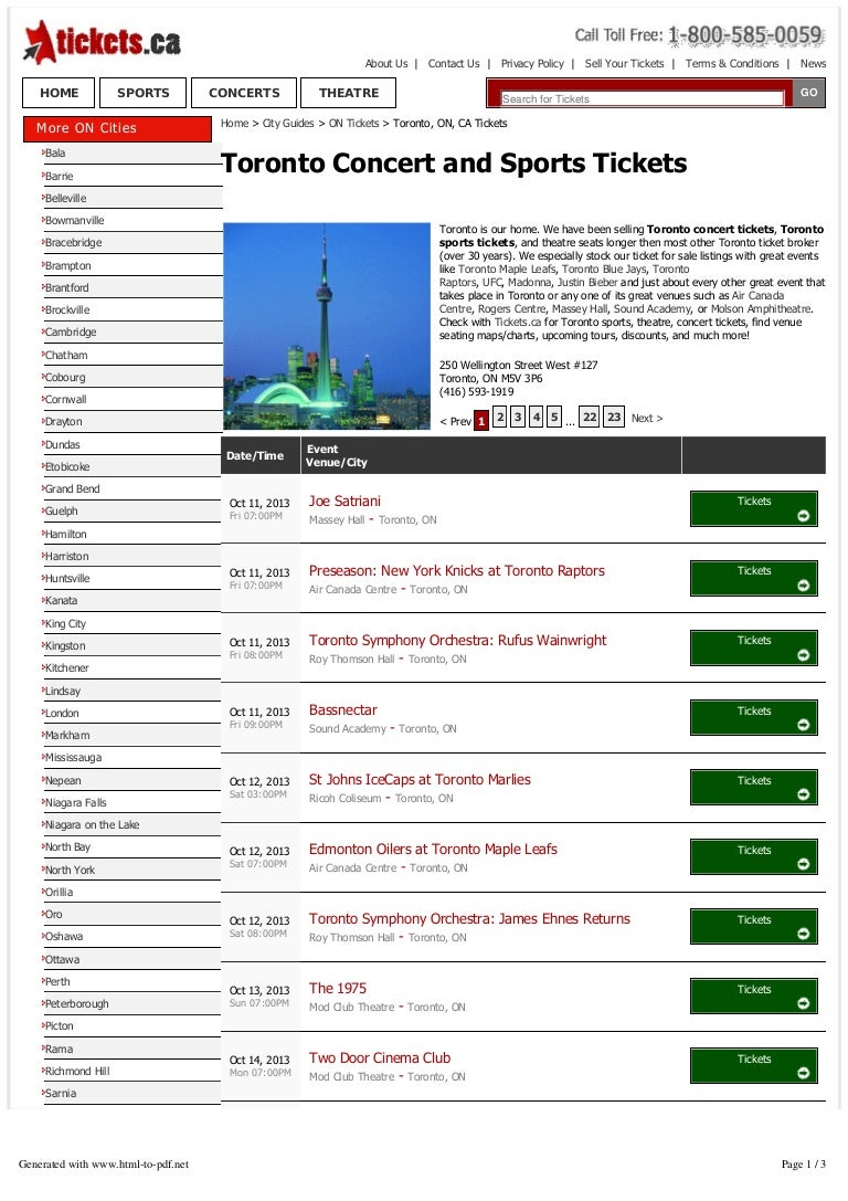 Toronto Concert Tickets & Toronto Sports Tickets