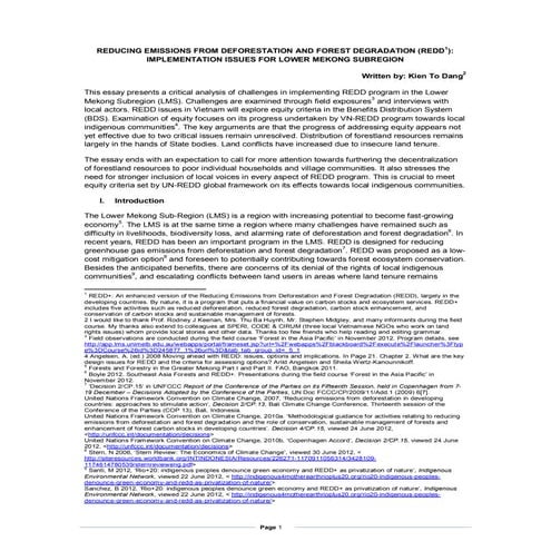 Research paper:  	Reducing REDD: Implementation issues for lower Mekong subregion