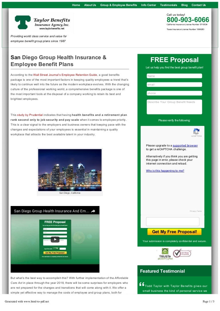 San Diego Group Health Insurance & Employee Benefit Plans