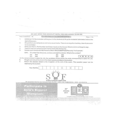 imo sample paper for classes 7 and 8