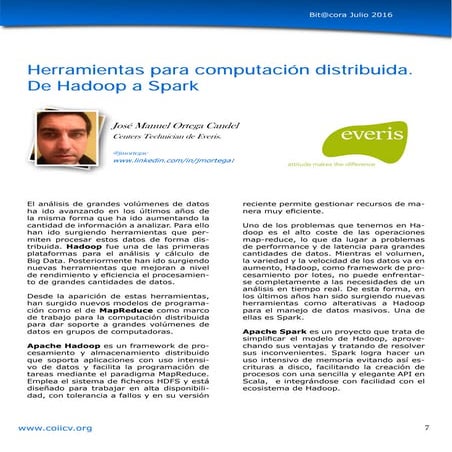 Herramientas para computación distribuida. De Hadoop a Spark