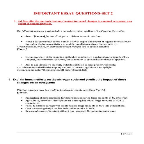 Important IB ESS Essay Questions