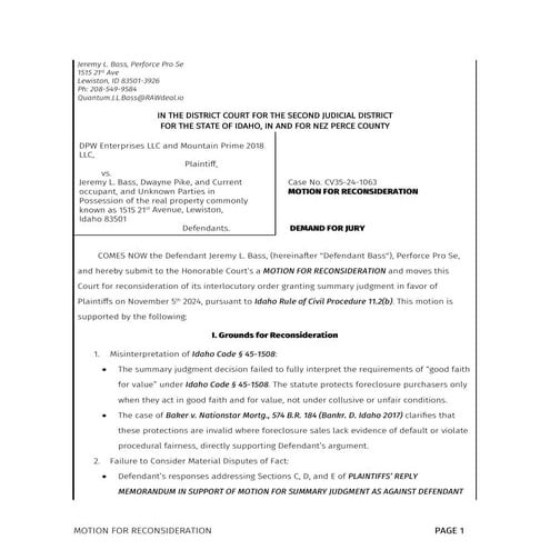 Opinion and Order on Defendant Bass's Motion for Reconsideration of ...