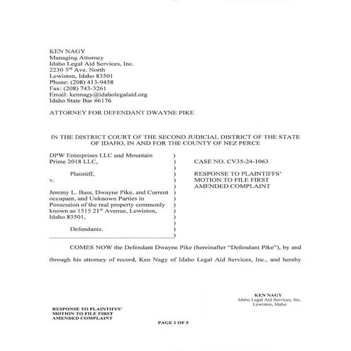 Co-Defendant Dwayne Pike's Response to Plaintiffs' Motion to File First ...