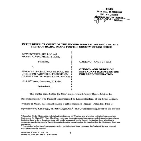Opinion and Order on Defendant Bass's Motion for Reconsideration of ...