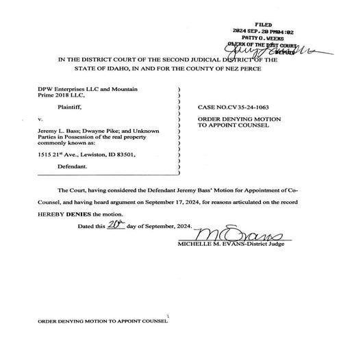 Motion for Judicial Admonishment in Idaho Property Dispute Case | PDF