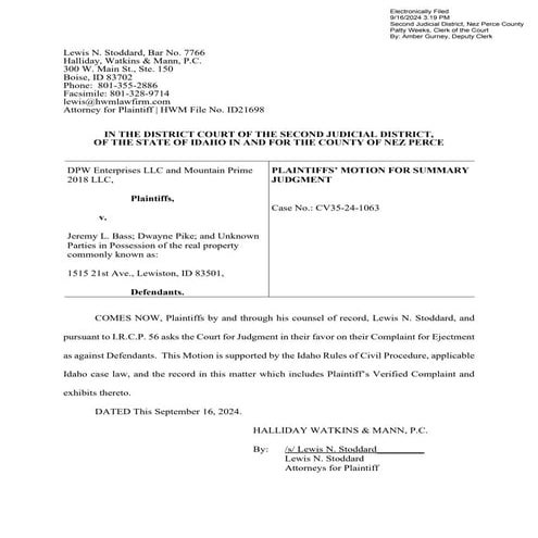 Motion for Judicial Admonishment in Idaho Property Dispute Case | PDF