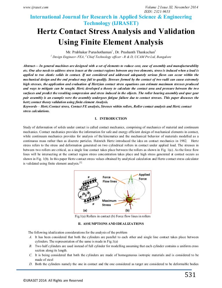 Hertz Contact Stress Analysis and Validation Using Finite Element Ana…