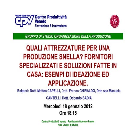 Slide conferenza sulle attrezzature per produzione snella