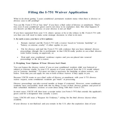 Filing the I-751 Waiver Application