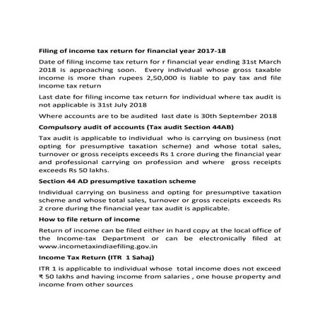 Filing of income tax return for financial year 2017