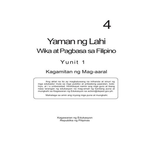 K TO 12 GRADE 4 LEARNER’S MATERIAL IN FILIPINO (Q1-Q4)