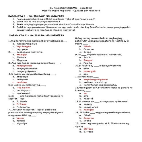 Filipino  el filibusterismo quiz