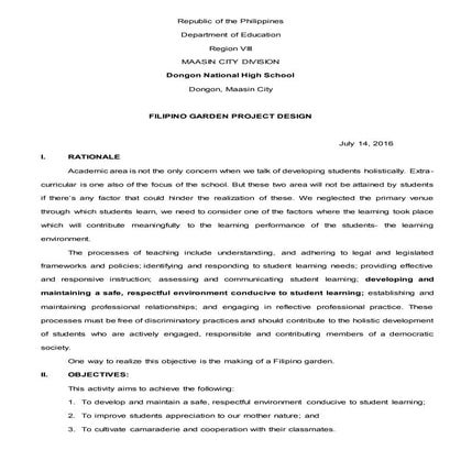 Filipino garden project design | DOCX