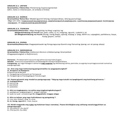 Filipino Gramatika (Module 2 Aralin 2.1-2.5)