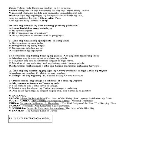 Filipino Panitikan (Module 2 Aralin 2.1-2.5)