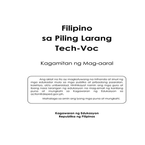 Filipino sa Piling Larang Tech-Voc (Kagamitan ng Mag-aaral)