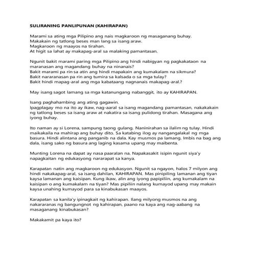 Filipino suliraning panlipunan