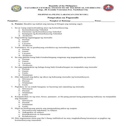 Filipino  techvoc Midterms Exam Question