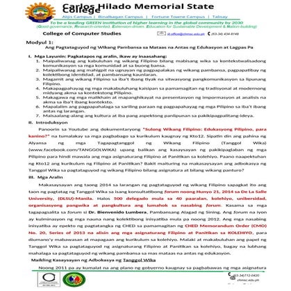 Filkom Module Study Materials For 2nd Year College Pdf