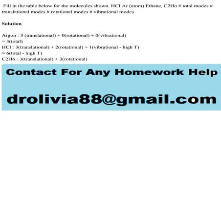 Fill in the table below for the molecules shown. HCI Ar (atom) Ethane.pdf
