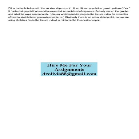 Fill in the table below with the survivorship curve 1 II .pdf