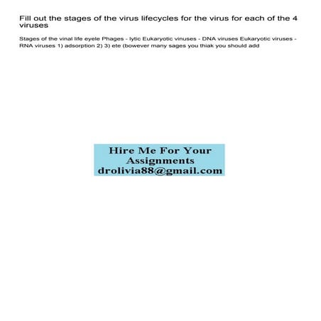 Fill out the stages of the virus lifecycles for the virus fo.pdf