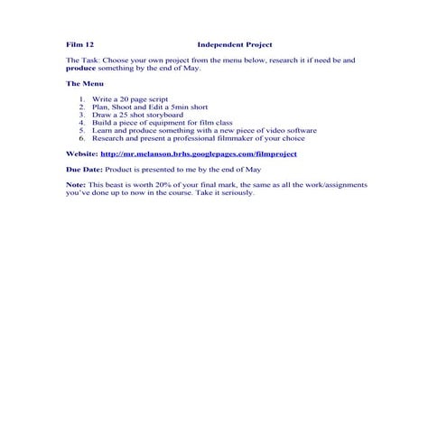 Film 12 Independent Project