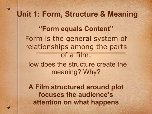 Film Studies Unit 1  Structure/Story/Form