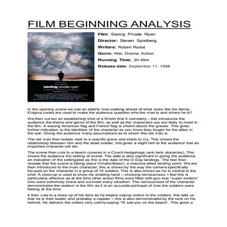 Film beginning analysis saving private ryan