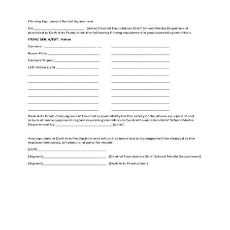 Film equipment rental agreement | DOCX