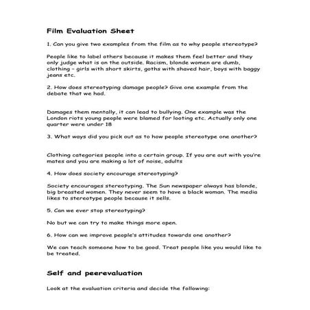 Film evaluation sheet